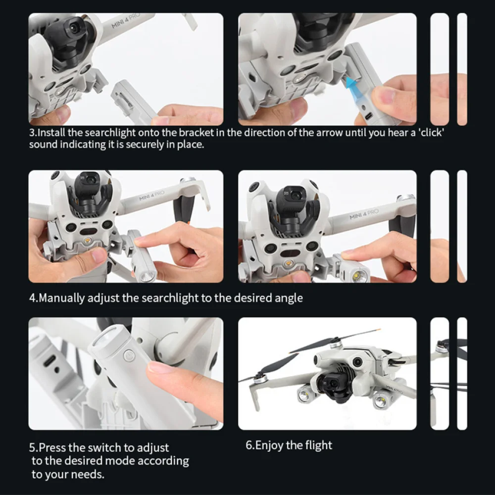 Rechargeable Searchlight for DJI Mini 4 Pro Drone Accessories Searchlight LED Night Flight Signal Light Flashlight Dual Light