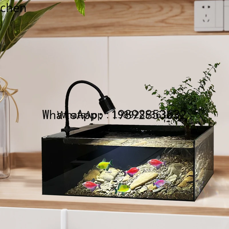 

gold crystal ultra-white glass fish tank living room tea table desk landscaping stream tank