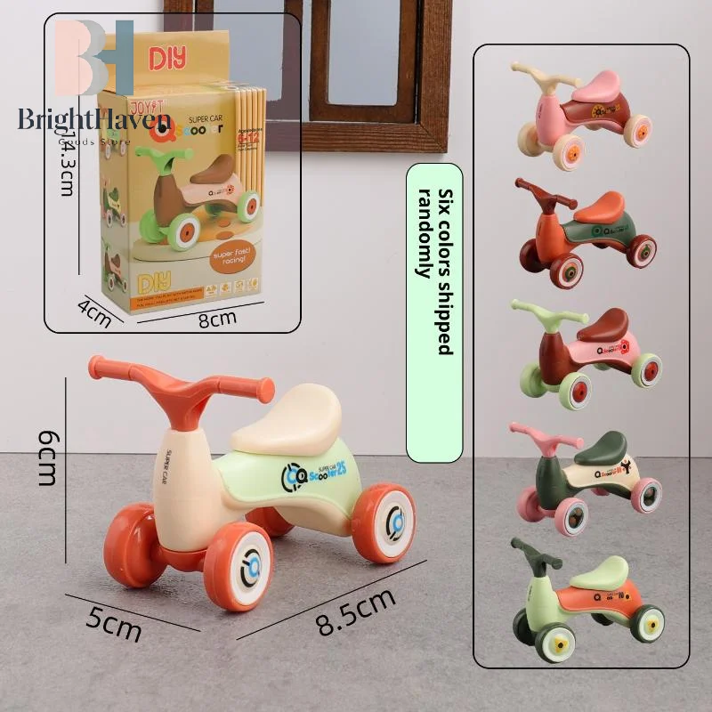 

1Pcs Simulation Mini Cute Kids Balance Car Four-wheeled Baby Sliding Scooter Ornament Creative Assembly Children's Car Toy Gift