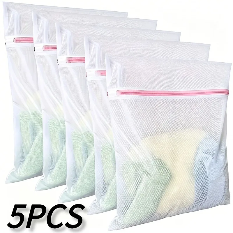 5 Pack Zipper Mesh Laundry Bags For Washing Machine, Durable Delicates Wash Bag For Bra Underwear Fine Garments