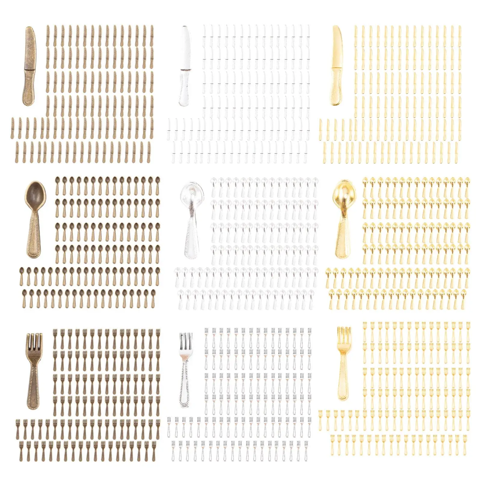 100 Pieces 1:12 Scale Dollhouse Tableware Miniature Cutlery Set Spoon Fork Knift