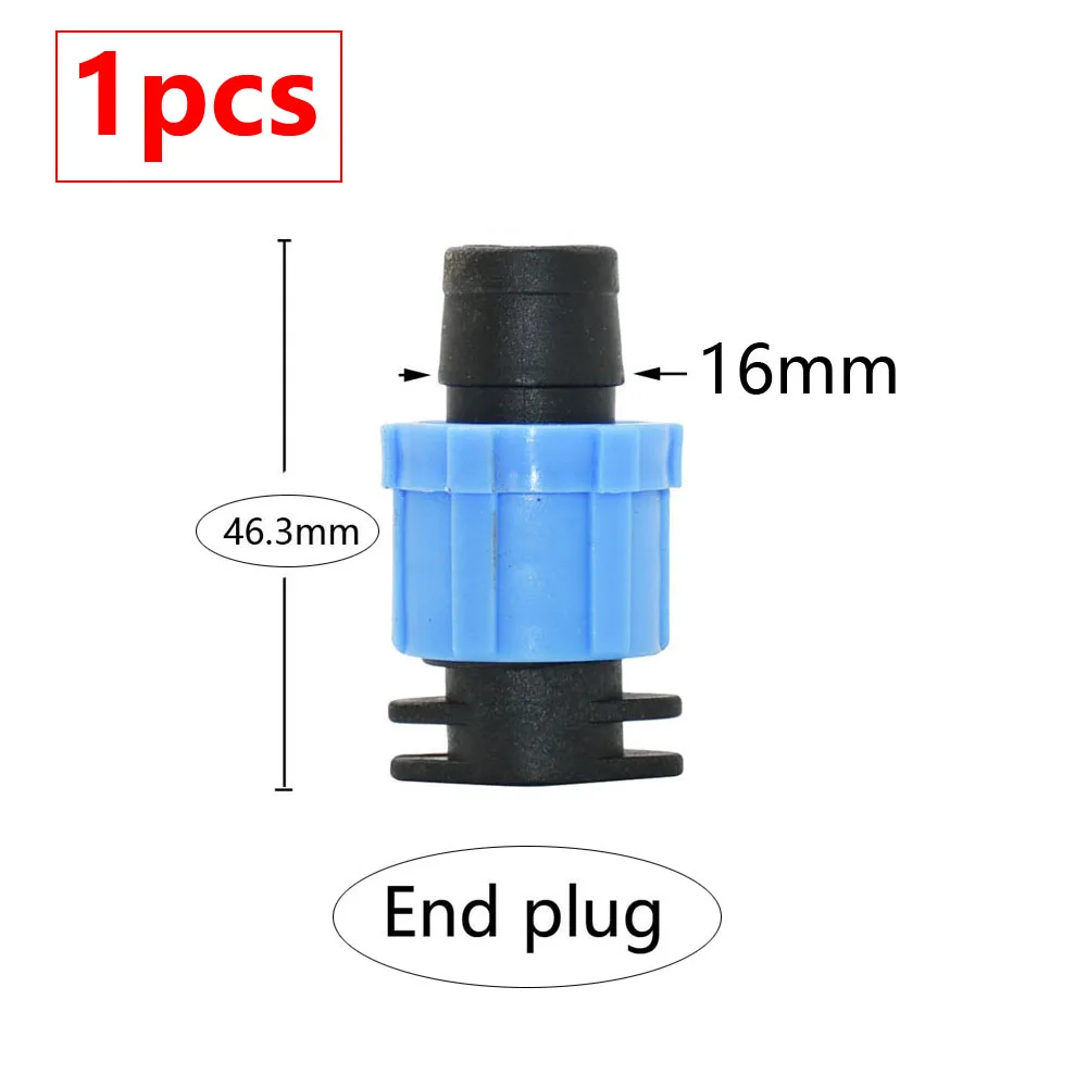 16mm Micro Irrigation Drip Tape Connectors Tee Repair Elbow End Plug Tap Fittings Locked Hose Joints Greenhouse Coupler 1Pc