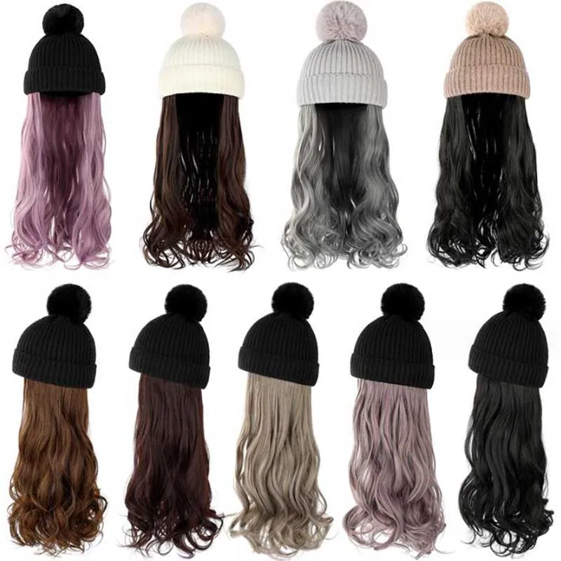 

Fashion Long Curly Hair Wig Beanies Detachable Wool Hat Wig Female Casual Winter Warm Beanies Bonnets Outdoor Travel Accessories