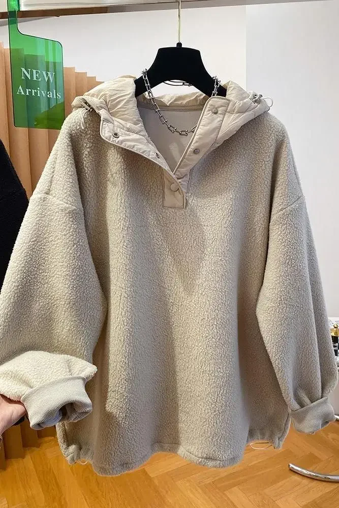 Sudadera cálida de manga larga con capucha de gama alta para mujer Otoño e Invierno versátil suelta Casual peluda Polar pulóver chaquetas