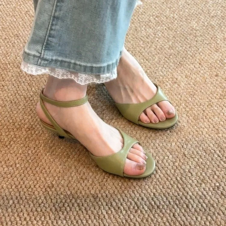 Sandals for Women 2026 Summer Soft Leather Plus Size Thick Heel Straight Buckle Strap High-heeled Sandals Women's Heels Women