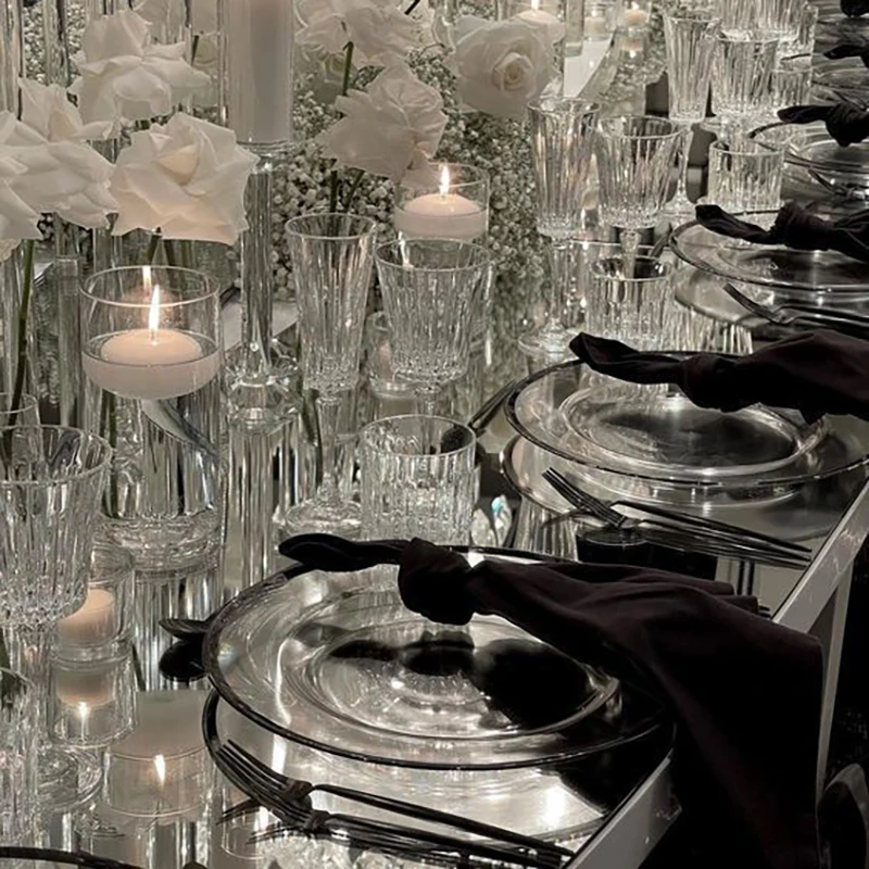 Hot sale 60 inch 72 inch gold and silver PE mirror panel desktop round rectangular wedding table decoration