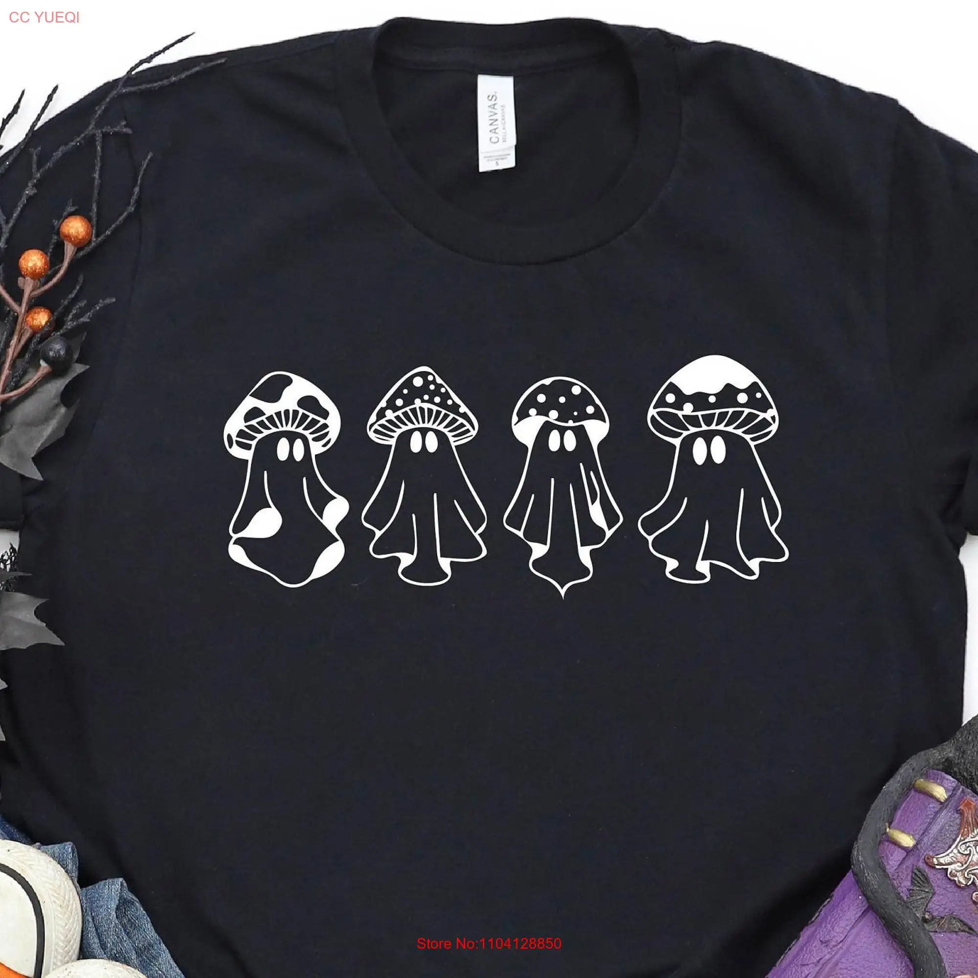 Mushroom Head Ghost T shirt Halloween Mystical S hirt Fall Spooky Season long or short sleeves