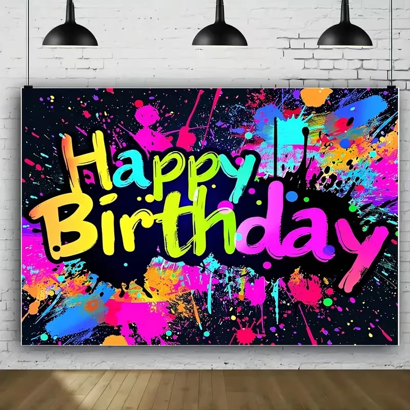 Vibrant Happy Birthday Celebration Wall Art Poster Colorful Paint Splatter Design for Party Decor