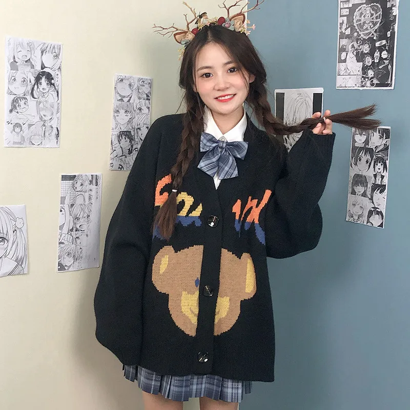 

Bear sweater cardigan 2021 new women's spring and autumn loose and lazy style student all-match Japanese jk knitted jacket