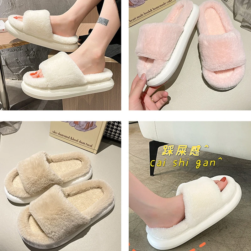 2022 New Warm Fluffy pantofole donna Winter House Fluffy Fur pantofole Home Slides Flat Fashion Indoor infradito scarpe da donna