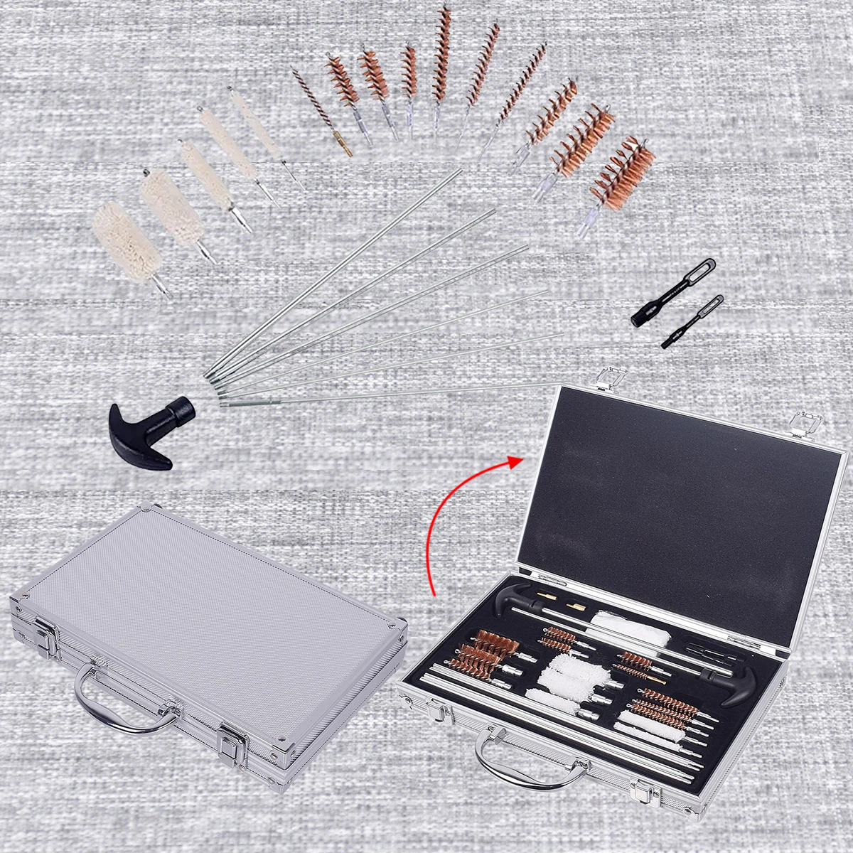 

Tactical Gun Barrel Cleaning Kit Brushes Set Aluminum Tool Case For Rifles AK47 AR15 Pistols Glock 17 19 Shotguns