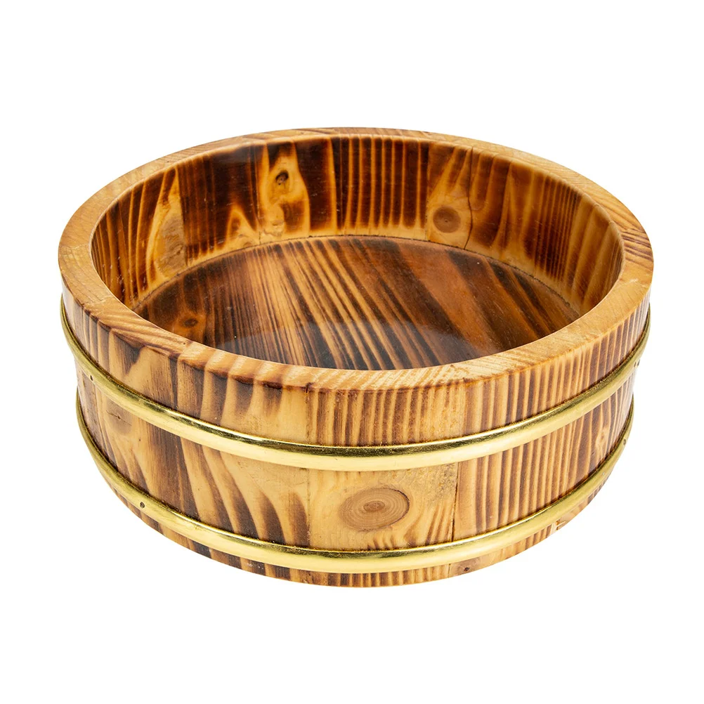 Sushi Rice Bowl Bucket Dumbbell Handle Round Food Serving Japanese Wooden Container