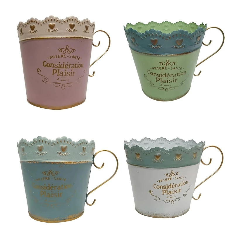 Französischer Spitzen-Blumenbehälter, Mehrzweck-Desktop-Behälter, schöner becherförmiger Pflanzgefäß aus Eisen mit eleganter – Detail 1