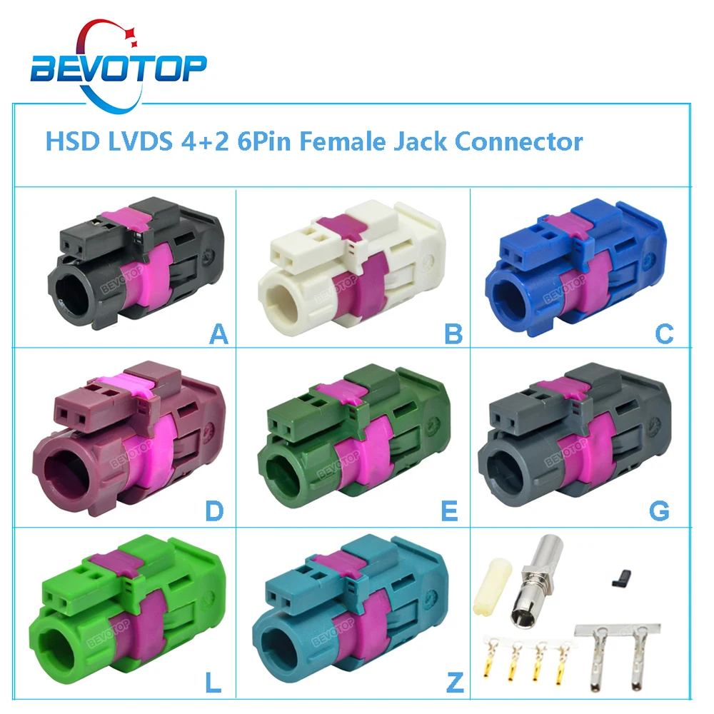 4+2 6Pin HSD Connector Code A/B/C/D/E/F/G/H/J/K/L/Z Straight Female Jack Car Vihicle LVDS Connectors for Dacar 535 4 Core Cable