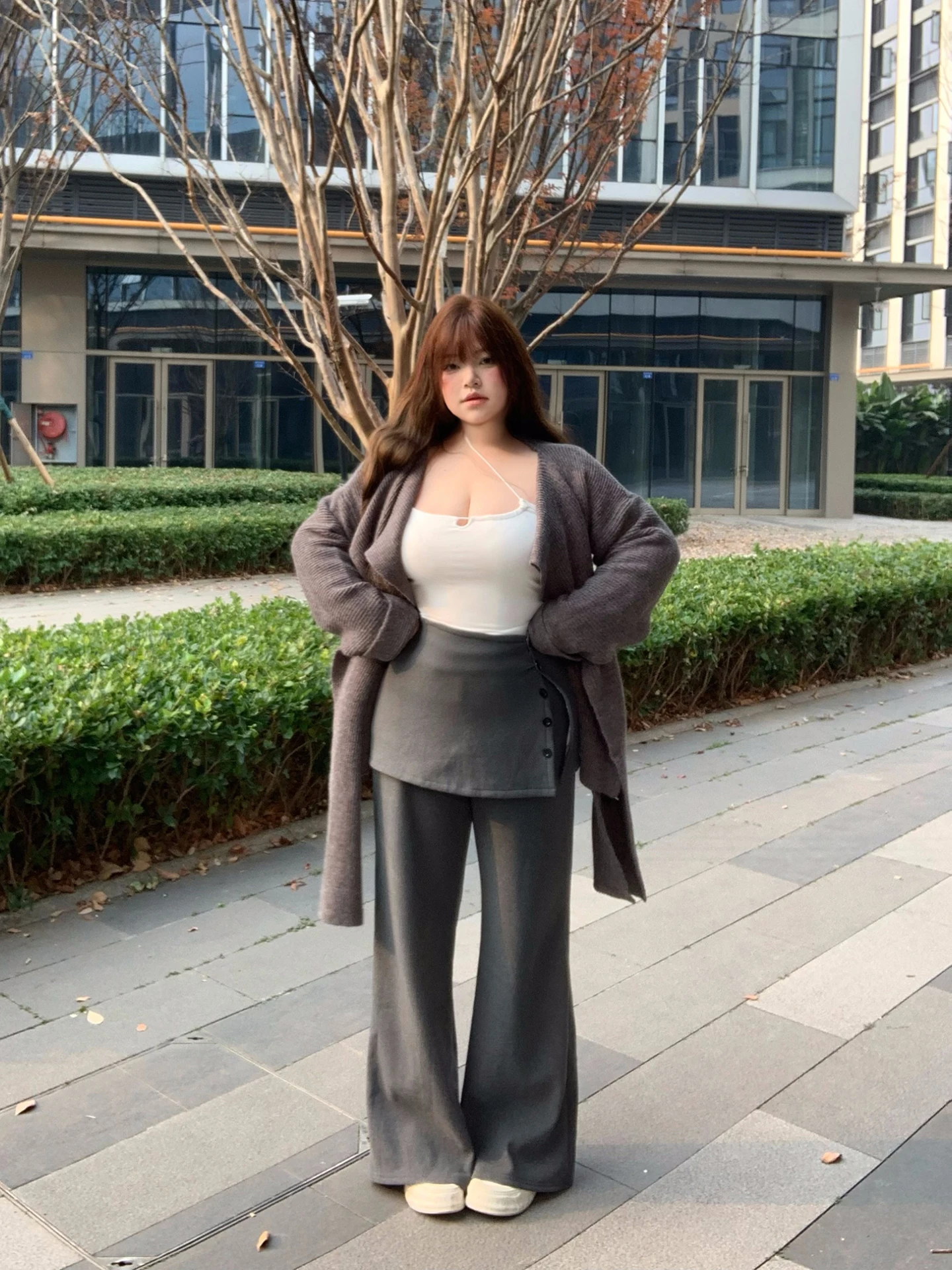 

Мягкие шерстяные брюки с широкими штанинами и высокой талией, прямого кроя, для женщин, повседневные, зимние, модные, универсальные, цвета рисовой лапши P...