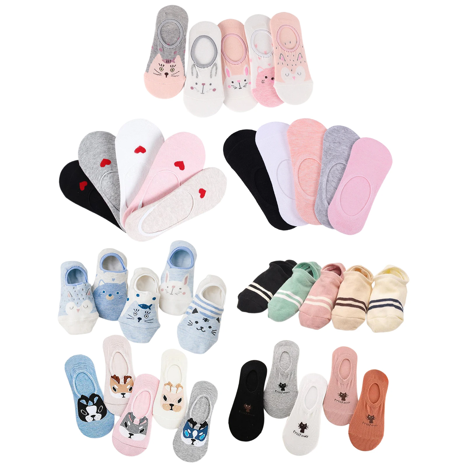 

5Pairs Women No Show Socks Low Cut Anti-Slipped Cotton Socks