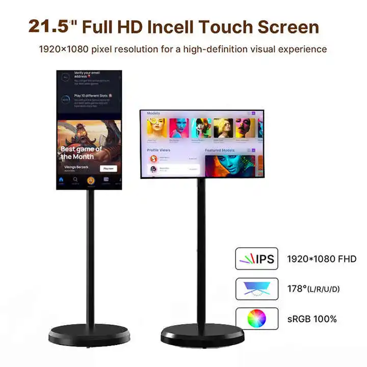 Hot Selling Mobile Digital Display Screen 21.5 Inch Rotating Smart Tv Display Stand Smart Television Follow By Me Portable Tv