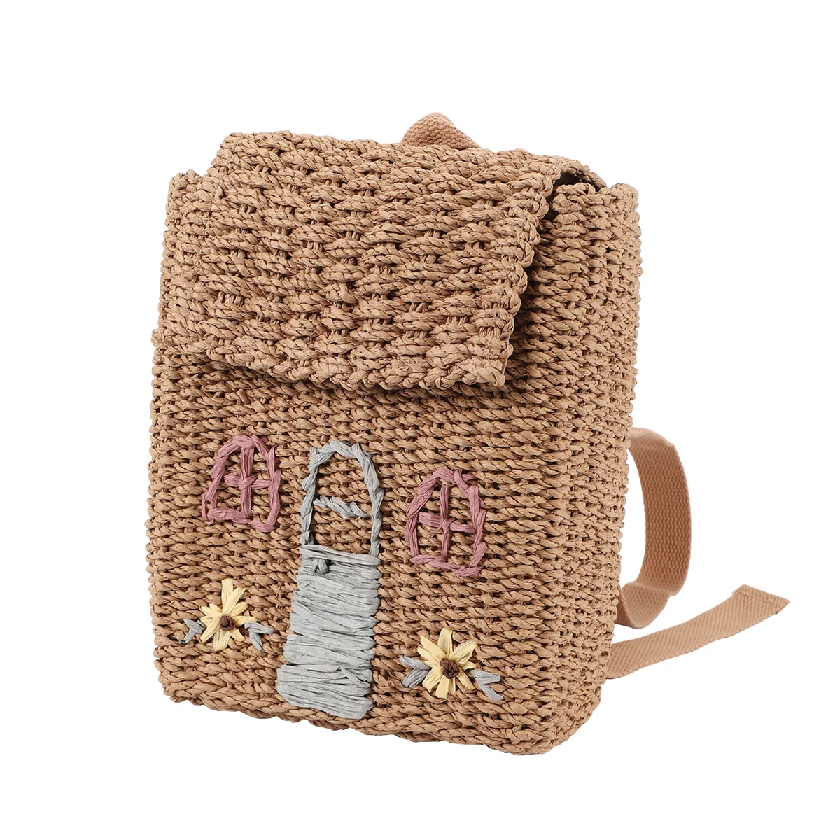 ABQR strogeweven tas met dubbele schouder Kinderrugzak Strogeweven tas Studentenschooltas met handdragende geweven rugzak