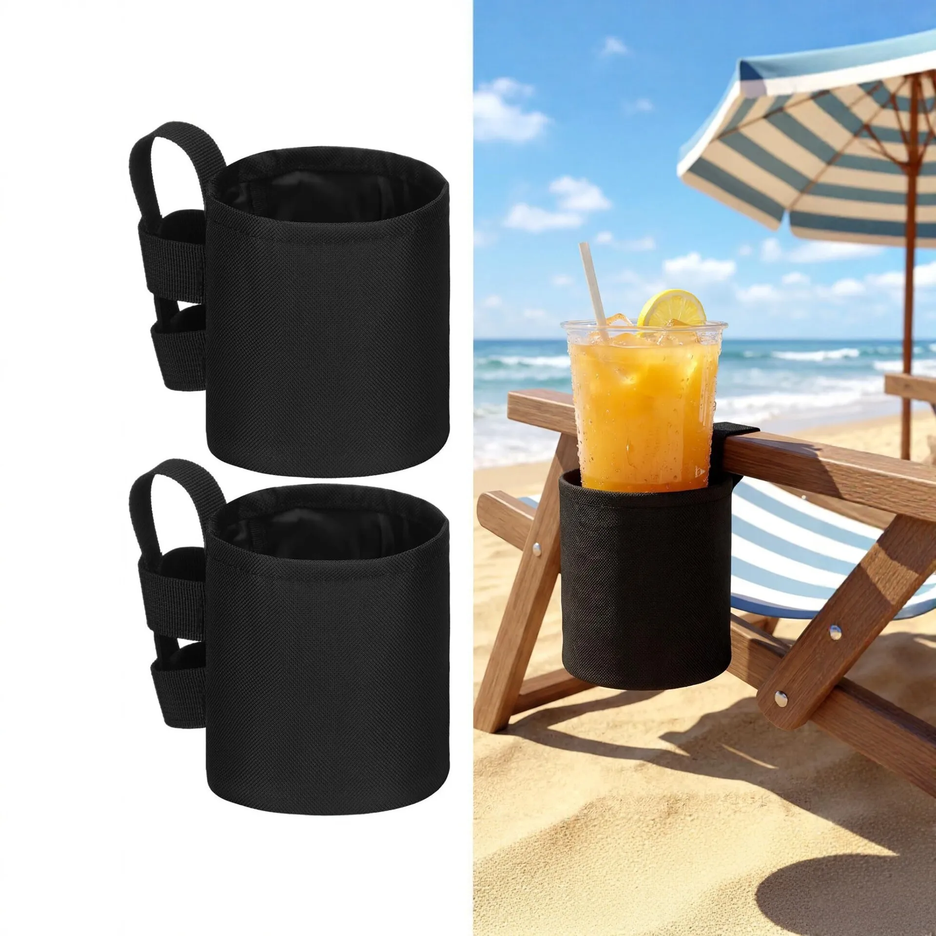 Beach Chair Cup Holder, Portable Camping Chair Side Drink Holder Bag, Foldable Outdoor Chair Water Bottle Storage Pouch