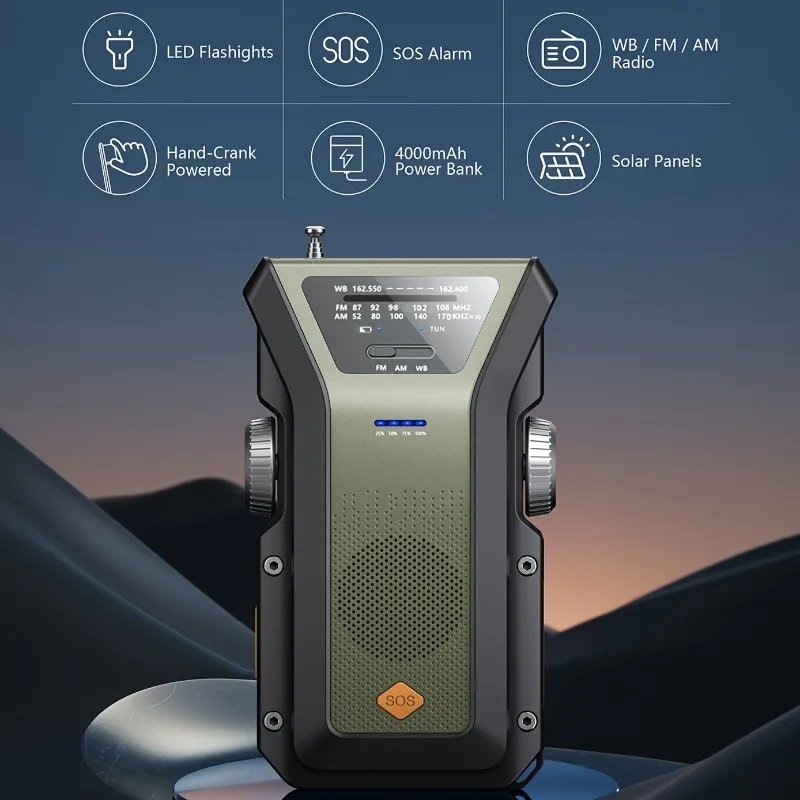 Power Bank Darurat Universal Tenaga Surya dan Engkol Tangan Model Terbaru 2025 dengan Lampu LED dan Fungsi Radio untuk IPhone Huawei