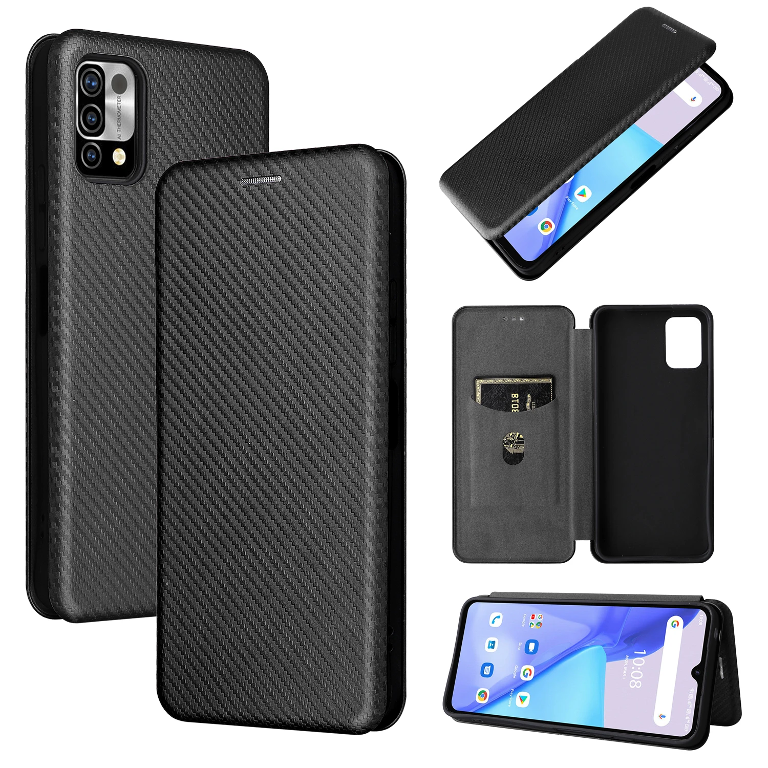 Flip carbon fibre Skin Magnetic Closure Leather Cover For Umidigi Power 5S 5 3 F2 S5 Pro Card Slot Fall prevention Phone Case