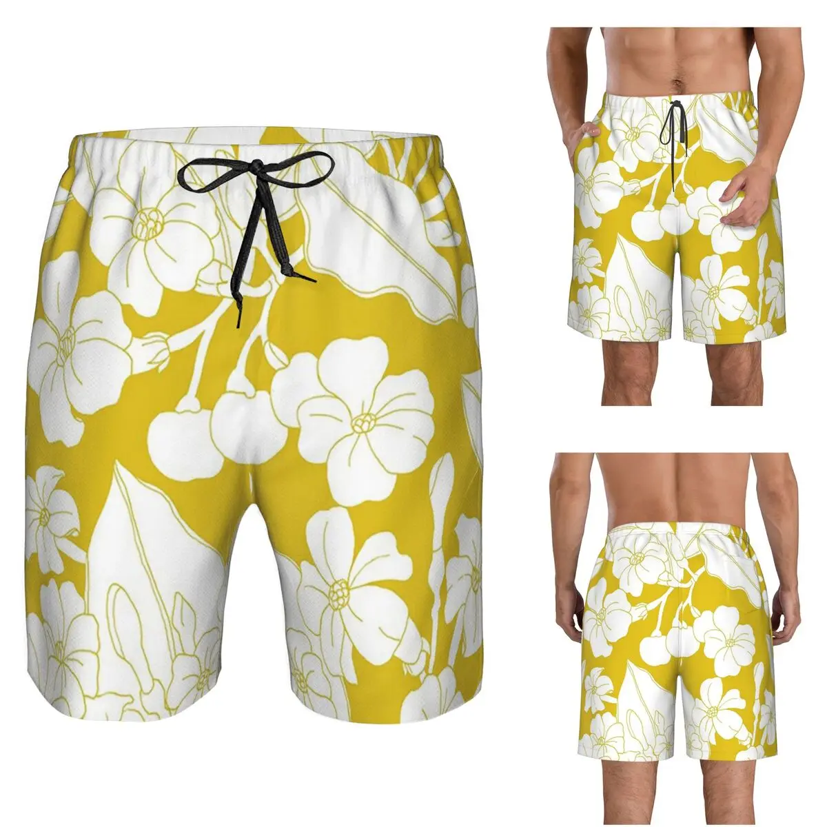 Hawaiian PuaKenikeni Fower Trunks Beach Board Shorts Casual Quick Dry Swim Summer Men Pants