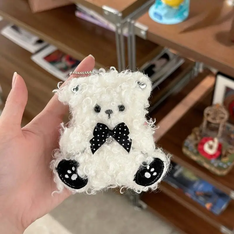 Kawaii Curly Plush Bear Keychain Cartoon Soft Stuffed Doll Pendant Backpack Handbag Hanging Decoration Couple Keyring Gifts