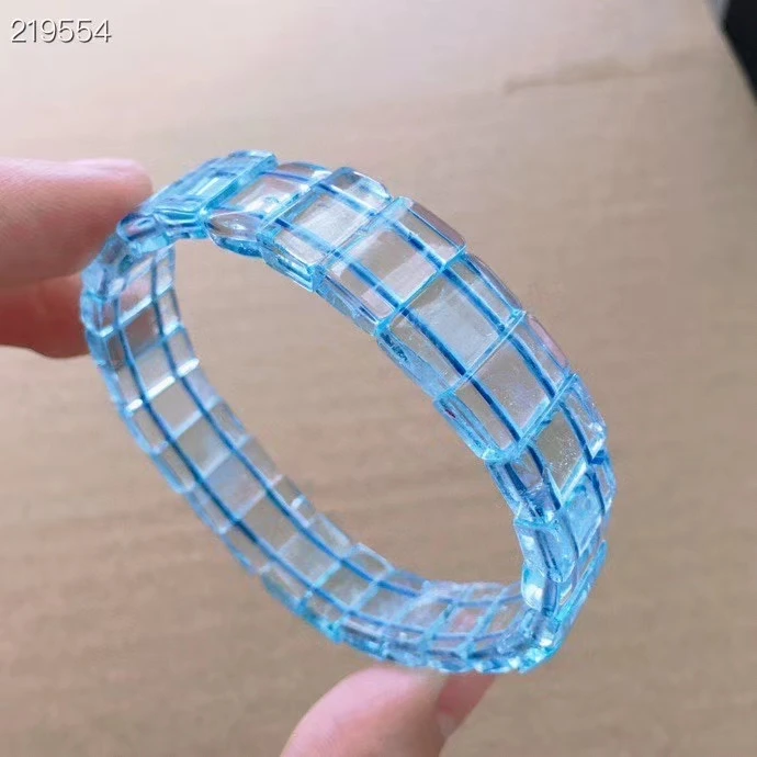 

Natural Blue Topaz Clear Rectangle Beads Bracelet Woman Men 8*11mm Stretch Fashion Crystal Blue Topaz Jewelry AAAAAAA