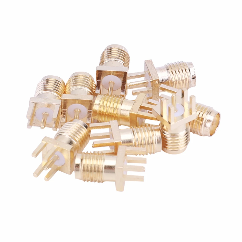 

10 Pcs SMA Female Jack Adapter 50 Ohm SMA Female Base Socket Jack Brass Solder PCB Board Edge Mount Adapter with 4 Pins