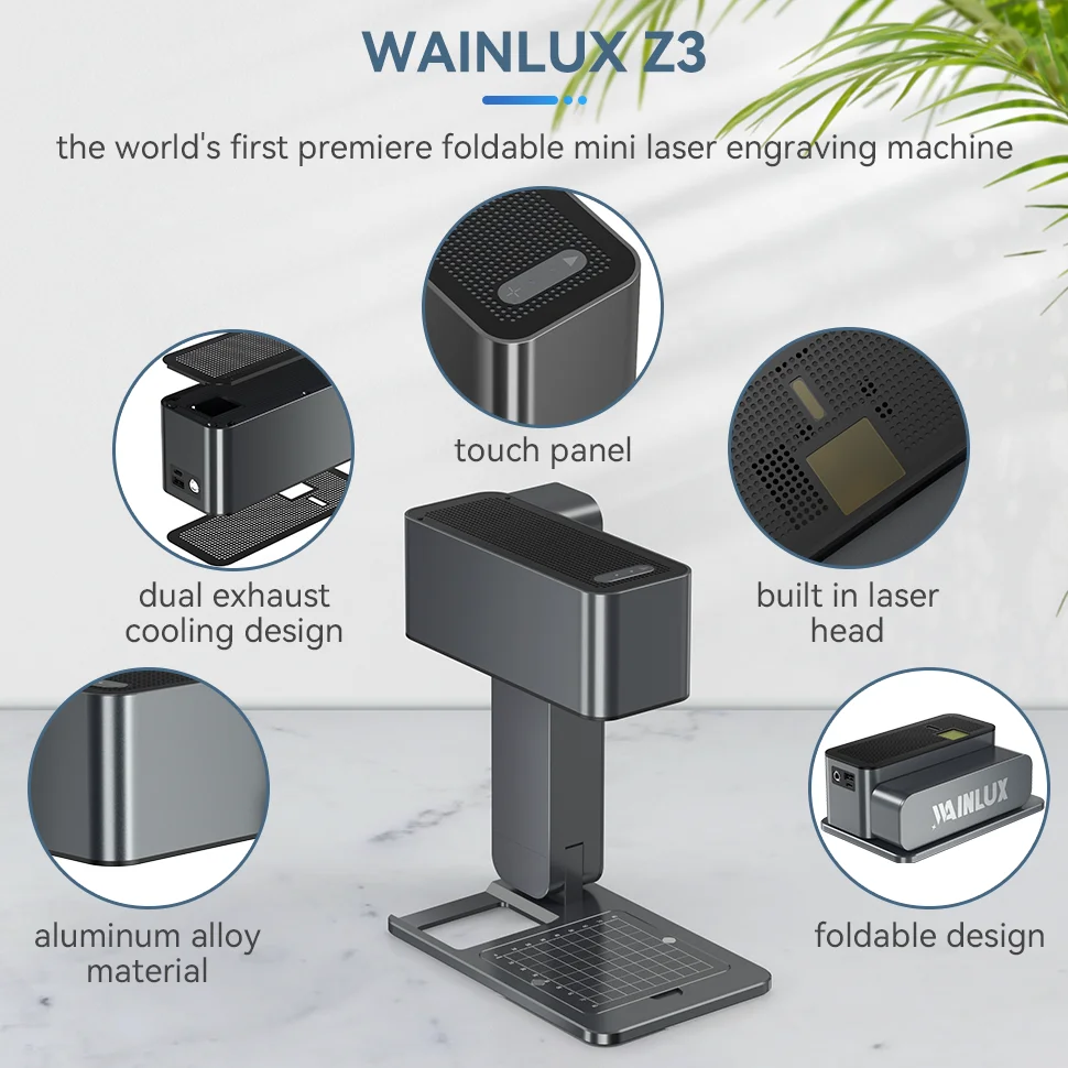 WAINLUX Z3 Laser Engraver Cutter 60W Portable Foldable Engraving Machine Auto Focus 600mm/s High Precision Printer For Metal