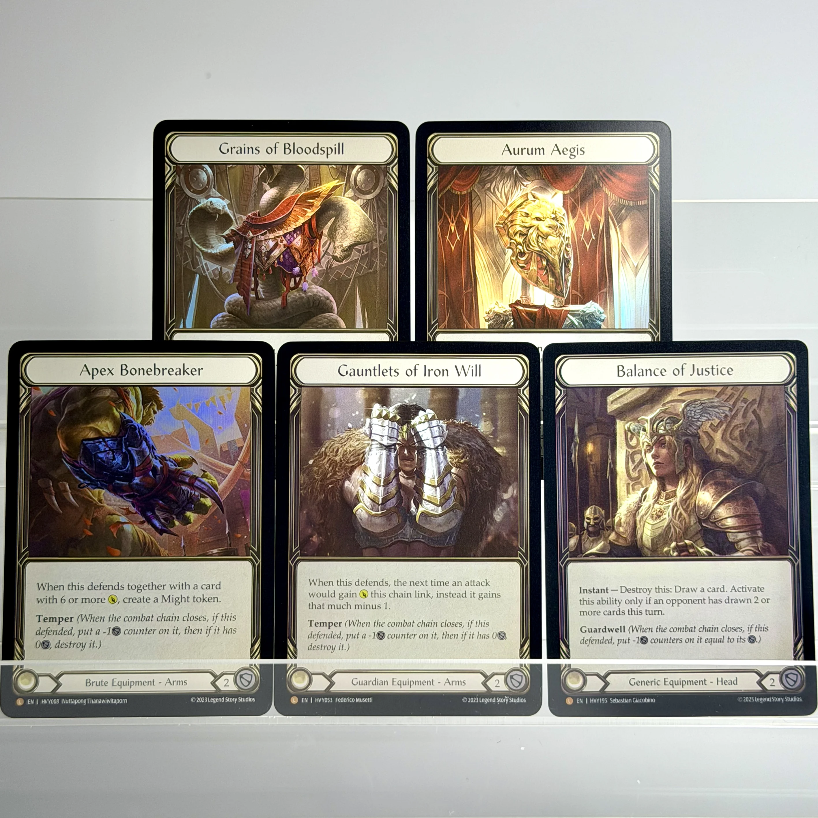 

FAB TCG HVY Legendary Apex Bonebreaker Arms Aurum Aegis Guardian HVY008/051/053/097/195 Rainbow Foil Proxy Collector Card