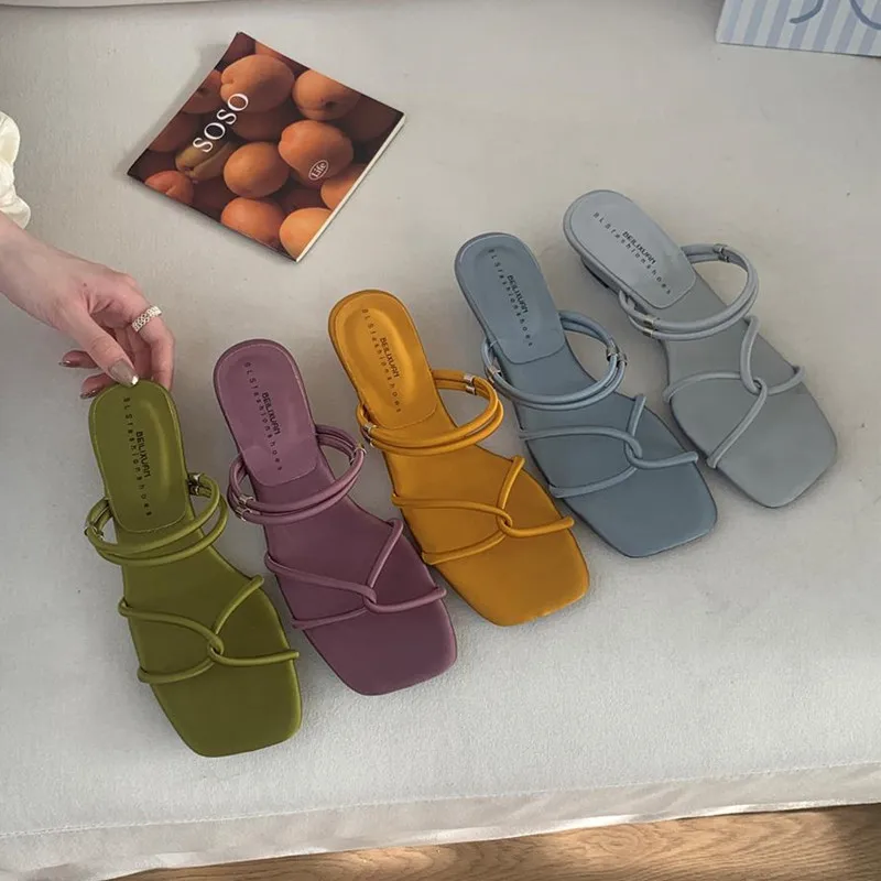 

Bailamos/Новые летние брендовые женские сандалии, модные женские элегантные туфли-гладиаторы с узким ремешком, уличные модельные туфли-лодочки на низком каблуке