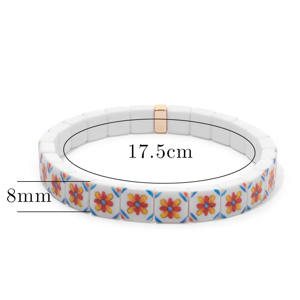2024 New Arrivals Textured Acrylic Women Bracelet Colorful Pattern Elastic Beads Bangle Fashion Jewelry Accessories