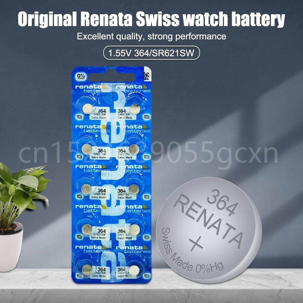 Original Brand New Renata 364 SR621SW AG1 LR60 GP364 164 EE6202 1.55V Silver Oxide Battery for LED Watch Calculator Toys