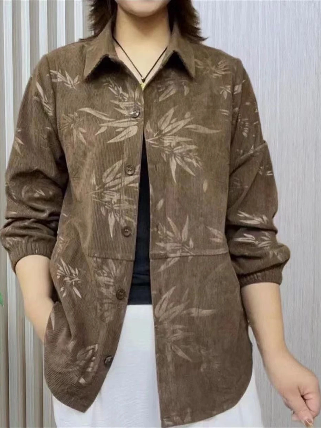 

New High-End Corduroy Spring Autumn Shirt for Mom Loose Fitting Korean Style Women's Clothing Meat Concealing Top Thin Outerwear