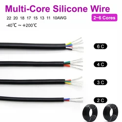 1/3/5m Black Heat-resistant Silicone Wire Sheath cable 22~10 AWG 2 Core 3C 4C 6C Insulation Audio Electric Power Wire Wiring