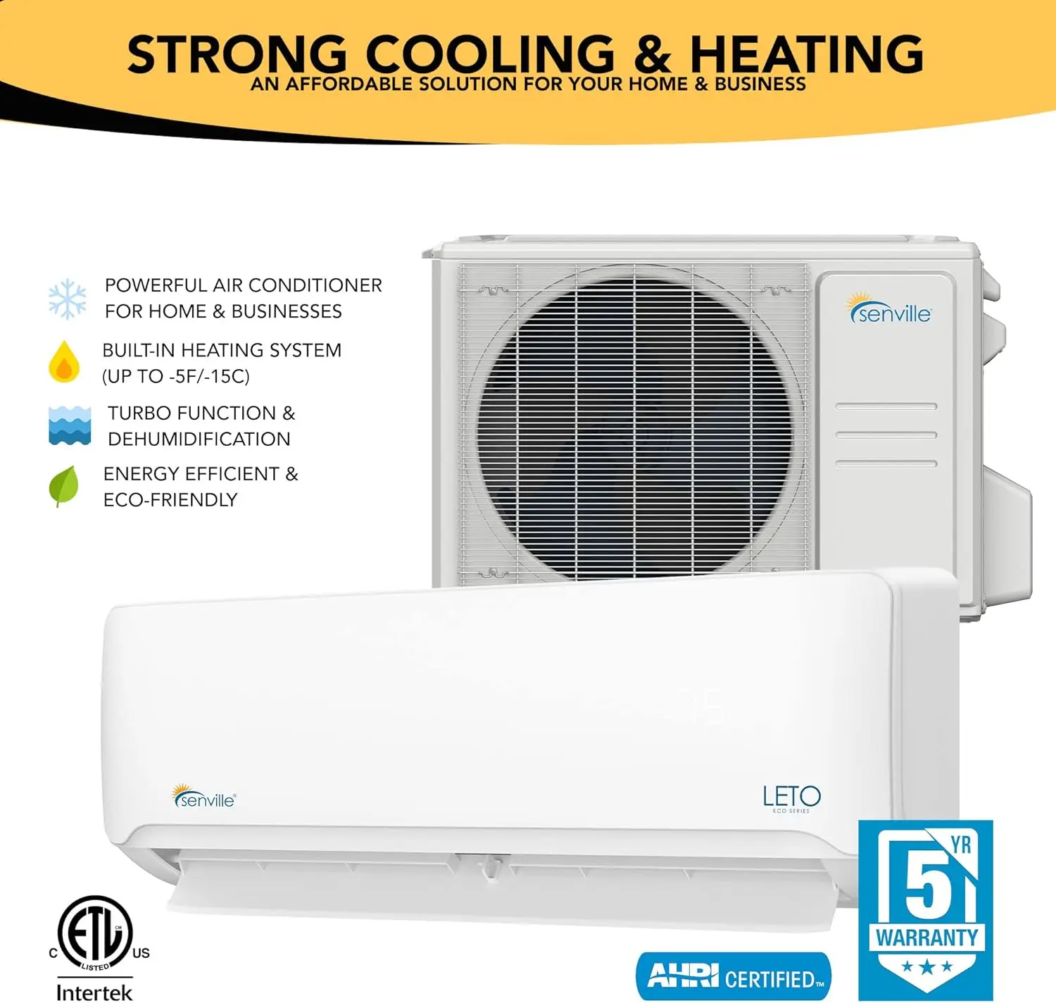 Mini Bomba De Calor De Ar Condicionado Dividido, 24000 BTU, 208, 230V, Inversor, Funciona com Alexa, SEER2 18, 2 Ton, Branco