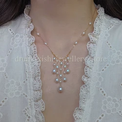 NEWVintage Elegant Fairy Natural Pearl Necklace Young Model Fine Jewelry Collarbone Chain Tassel Retro Baroque Collar Rice Grain