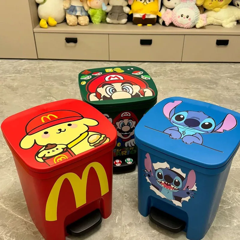 

Disney Stitch Family Trash Can Bathroom Organizer Box Bag Living Room Pedal Paper Basket Cute Large Capacity Stich Trash Can Gif