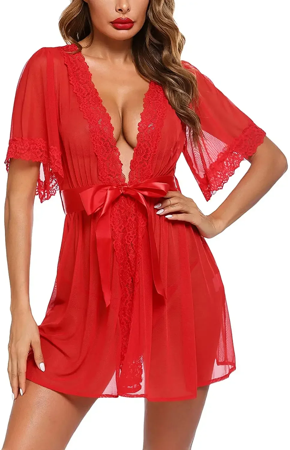 

Hot Homewear Solid Dress V Neck Nightgown Women Nightdress Satin Lace Sexy Sleepwear Lingerie Gown Nuisette Nighty Robe Hot