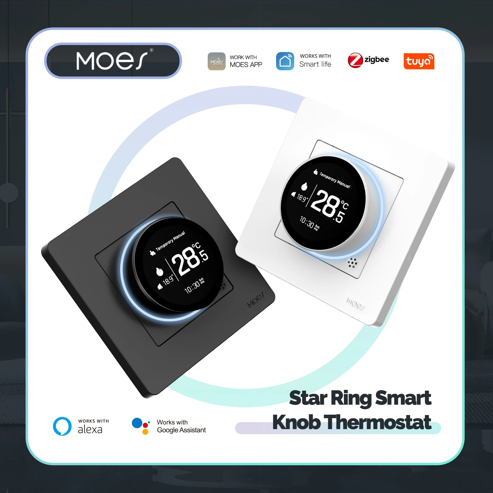 

MOES Tuya ZigBee Smart Knob Thermostat Star Ring Series Temperature Controller Water Boiler Electric Heating With Alexa Google