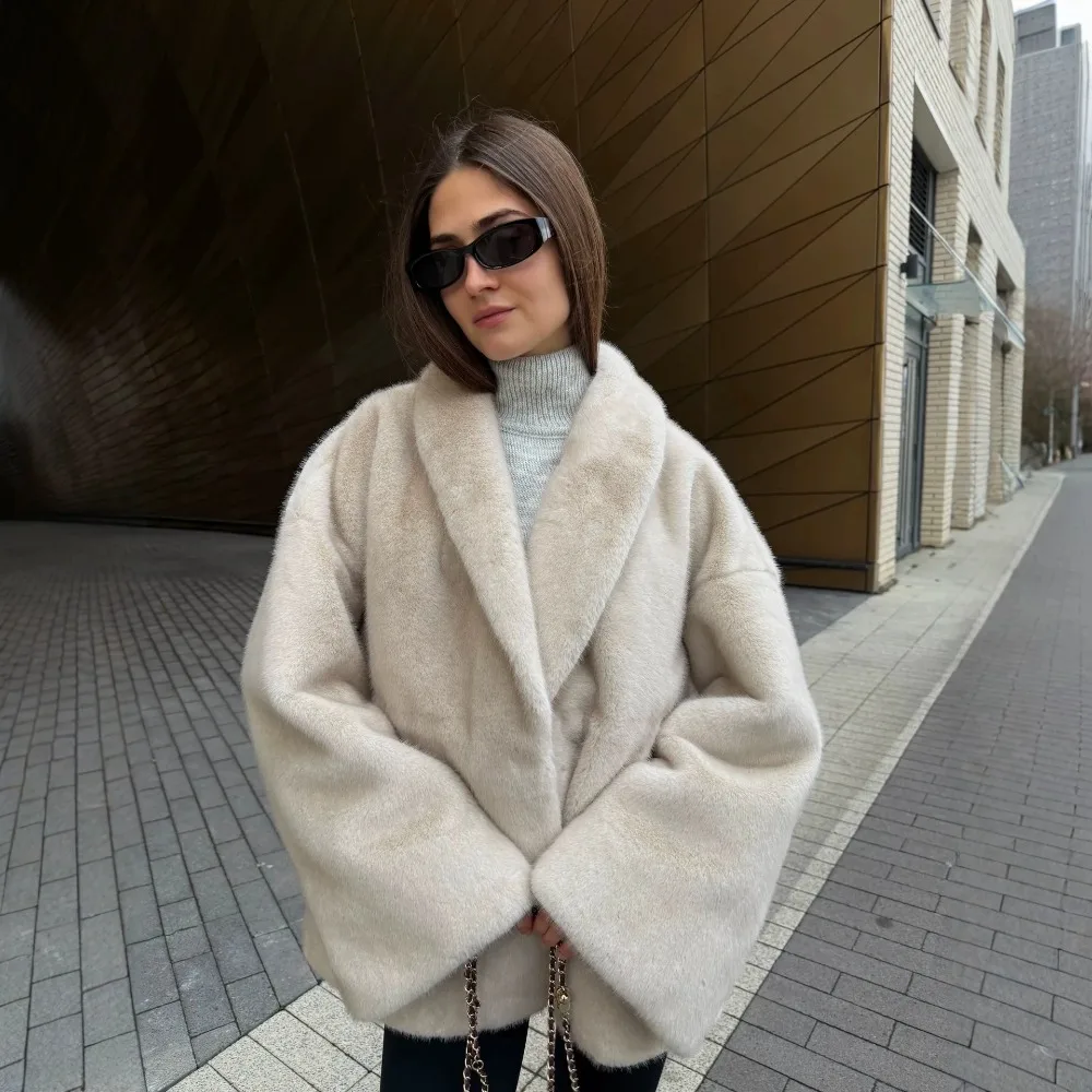 Retro Environmentally Friendly Mink Fur Coat Autumn and Winter Women's Elegant Thick Warm Office Dating Artificial Velvet Jacket