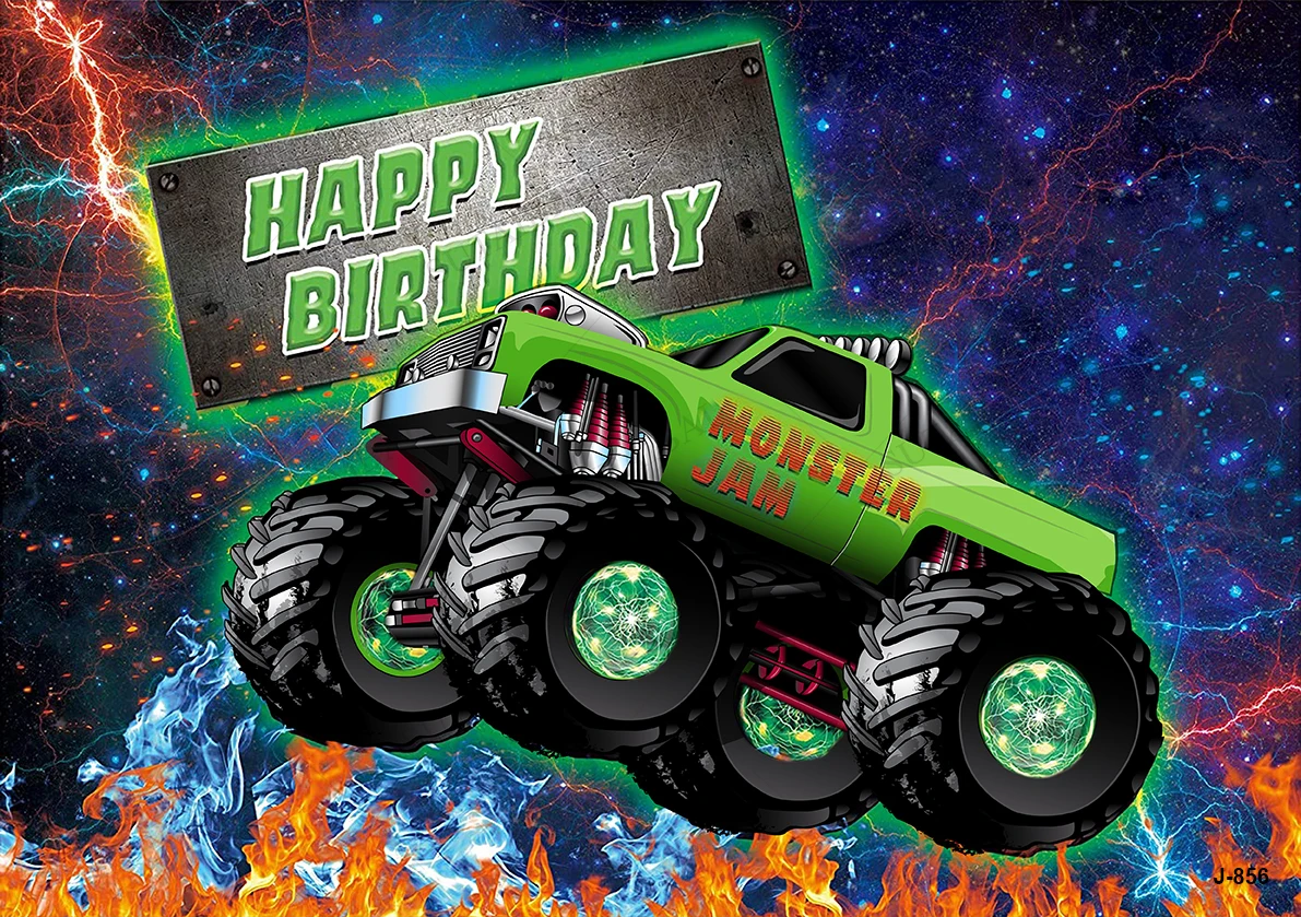 Monster Truck Background Birthday Party Backdrops Racing Cars Grave Digger Checkered Flag Photography Backgrounds for Baby Decor