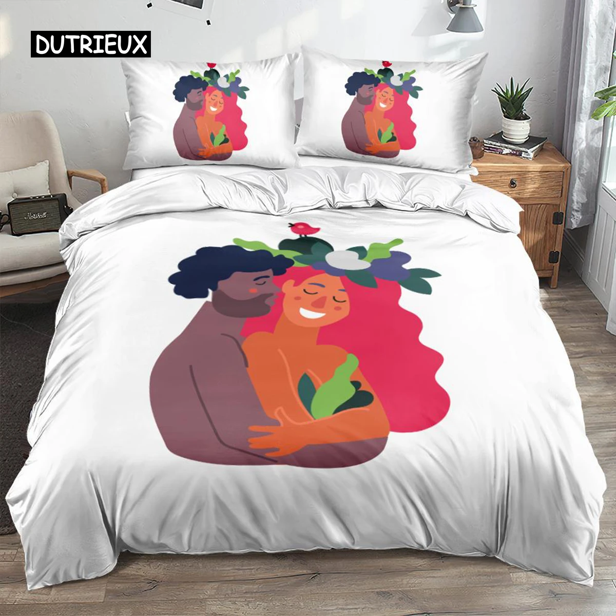 

Couple Duvet Cover Set King Intimate Lovers Embrace Pattern Bedding Set Valentine's Day Gift For Lover Microfiber Quilt Cover