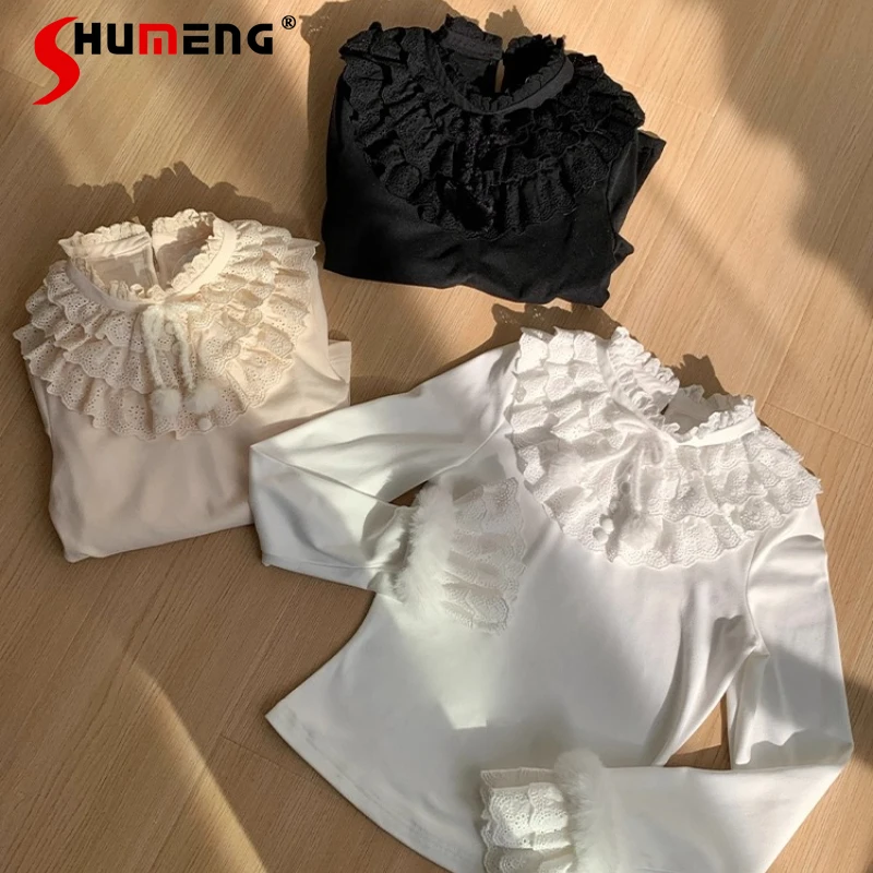 

Original Three-Color Stretch Knit Inner Layer Soft Warm Tshirts Japanese Lolita Autumn Winter New Long Sleeves T-shirt Pullovers