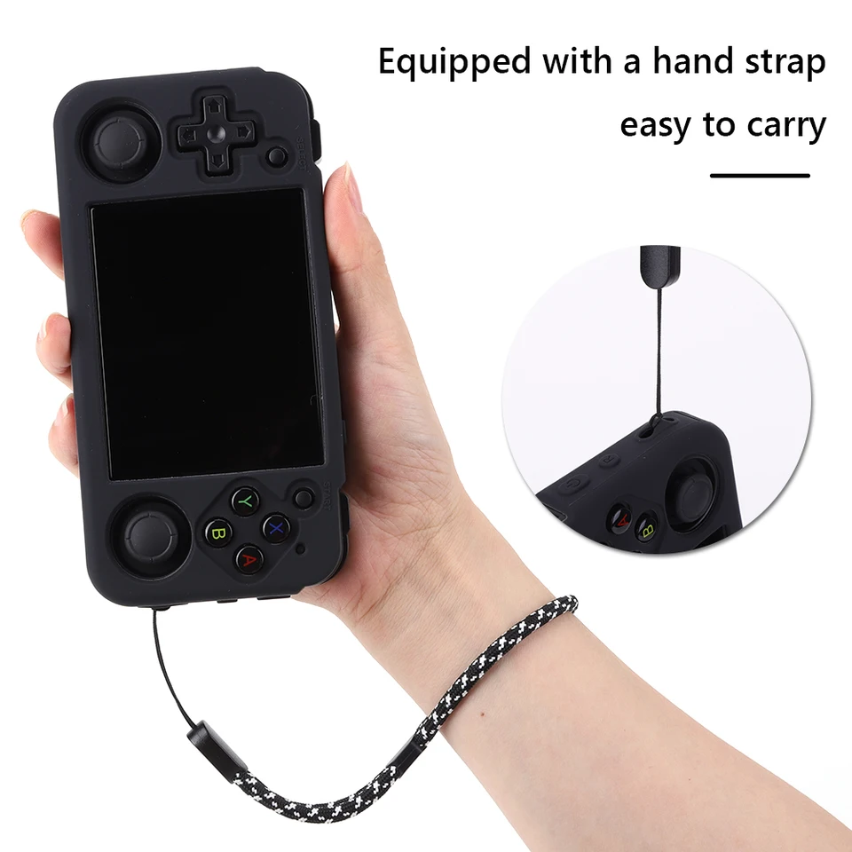 Funda De Silicona Para Consola Portátil Retro | Protector Impermeable Y Antirrayas | Con Cordón De Transporte | Negro | Regalo Para Gamers