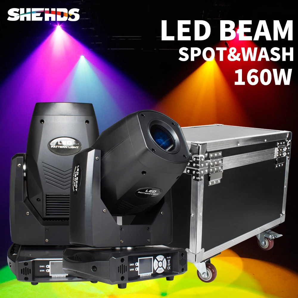 SHEHDS LED Beam&Spot&Wash 160W Moving Head Lighting With Flight Case For Professional Stage DJ Disco Nightclub Bar Home Party