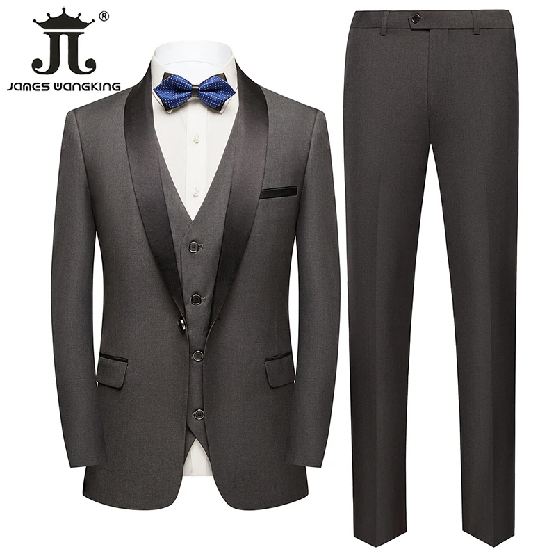 

(Jacket + Vest + Pants) Men Suit 3 Piece Solid Color Business Formal Workwear Groom Wedding Dress Prom Banquet Party Tuxedo