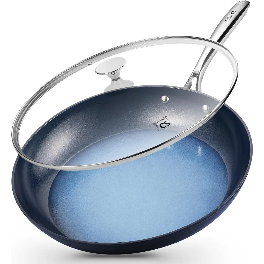 

14 Inch Large Frying Pan with Lid Nonstick Skillet with Ceramic Interior Large Fry Pan for Family Commercial Cooking Frying Pan
