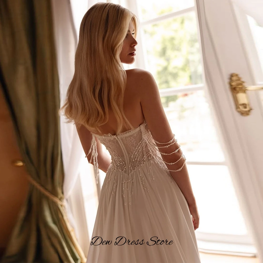 夢のような A ライン シフォン ウェディング ドレス セクシーな恋人 オフショルダー ローブ ド マリエ カスタマイズされた繊細なレース ビーズ ブライダル ガウン